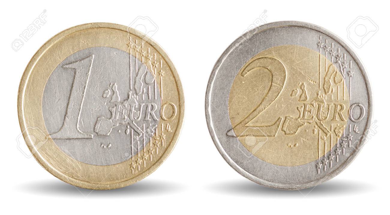 Las Monedas De 1 Y 2 Euros - Dinero De La Unión Europea Fotos ...