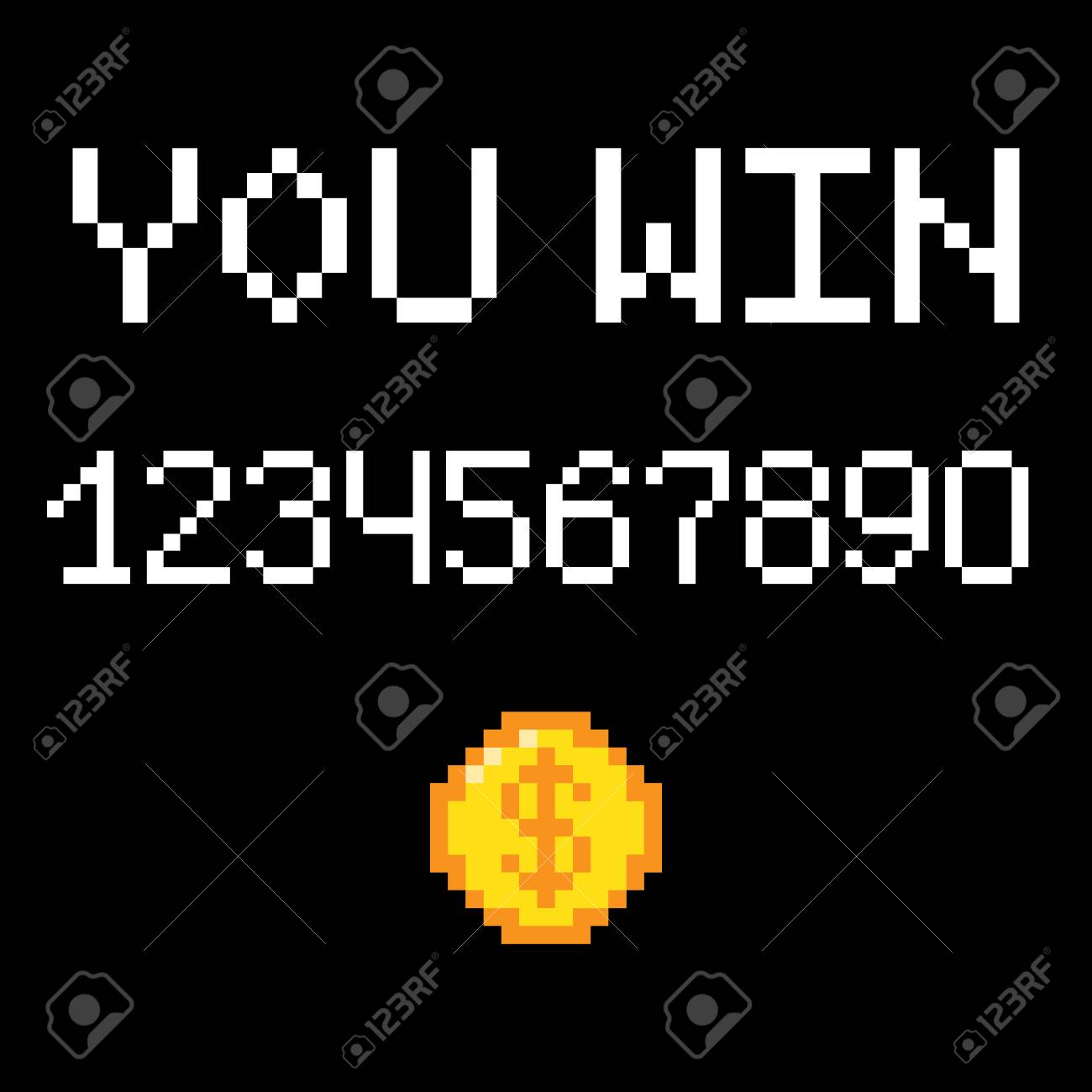 vector 8 bit pixel art style phrase you win with 0 9 numbers