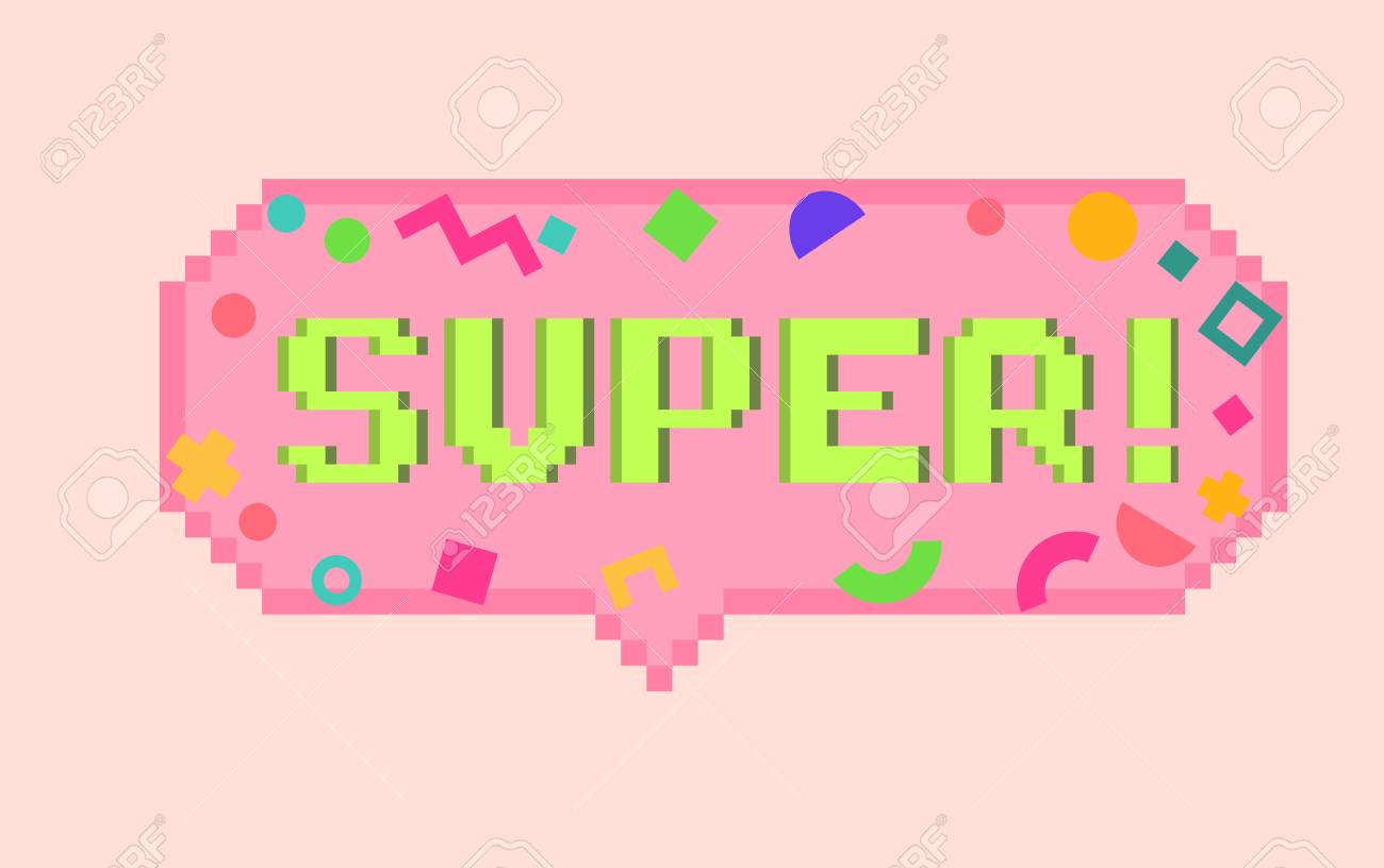 Vector Pixel Art 8bit Super Sticker Pixel Dialog Cloud And Font Royalty Free Cliparts Vectors And Stock Illustration Image