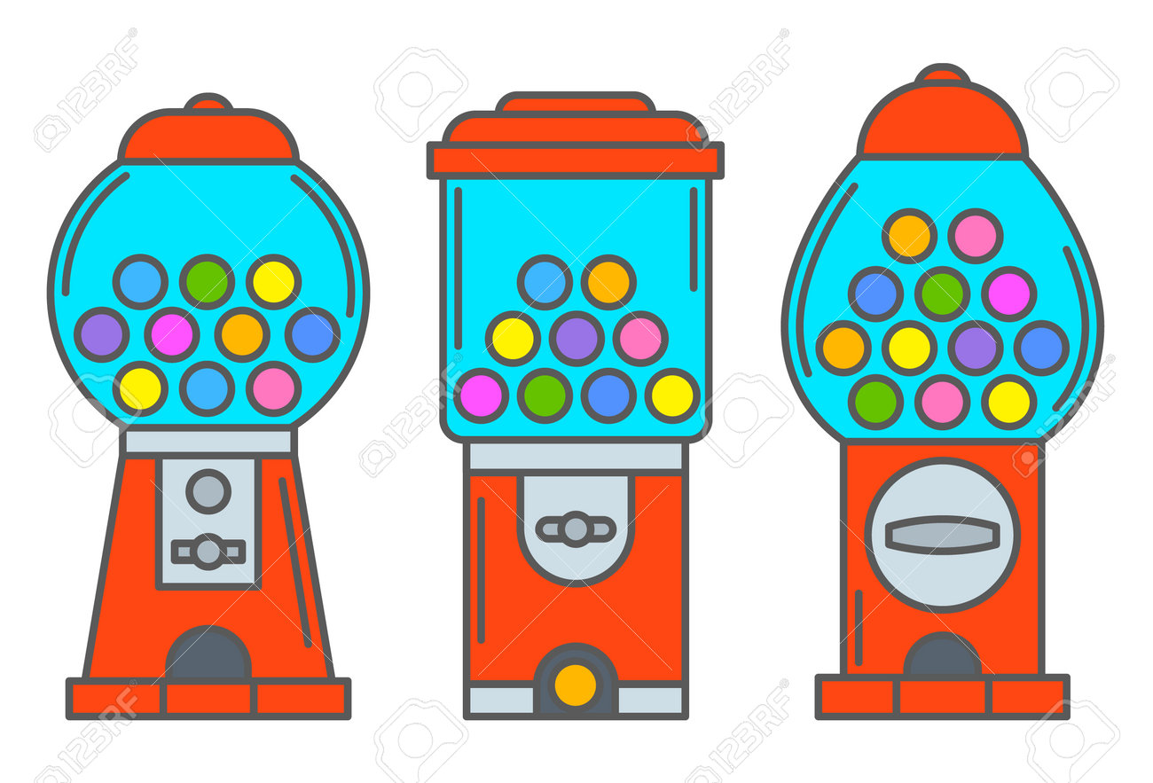 Gumball Machine Icon Set. Retro Vending Dispenser For Candies And  Bubblegums. Sweets Slot Vector Illustration Isolated On White Background  Royalty Free SVG, Cliparts, Vectors, and Stock Illustration. Image  182270629., image size:1300x883