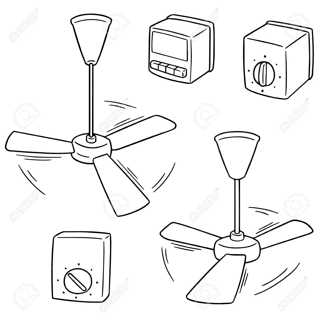 Set Of Ceiling Fan And Fan Switch Illustration Royalty Free