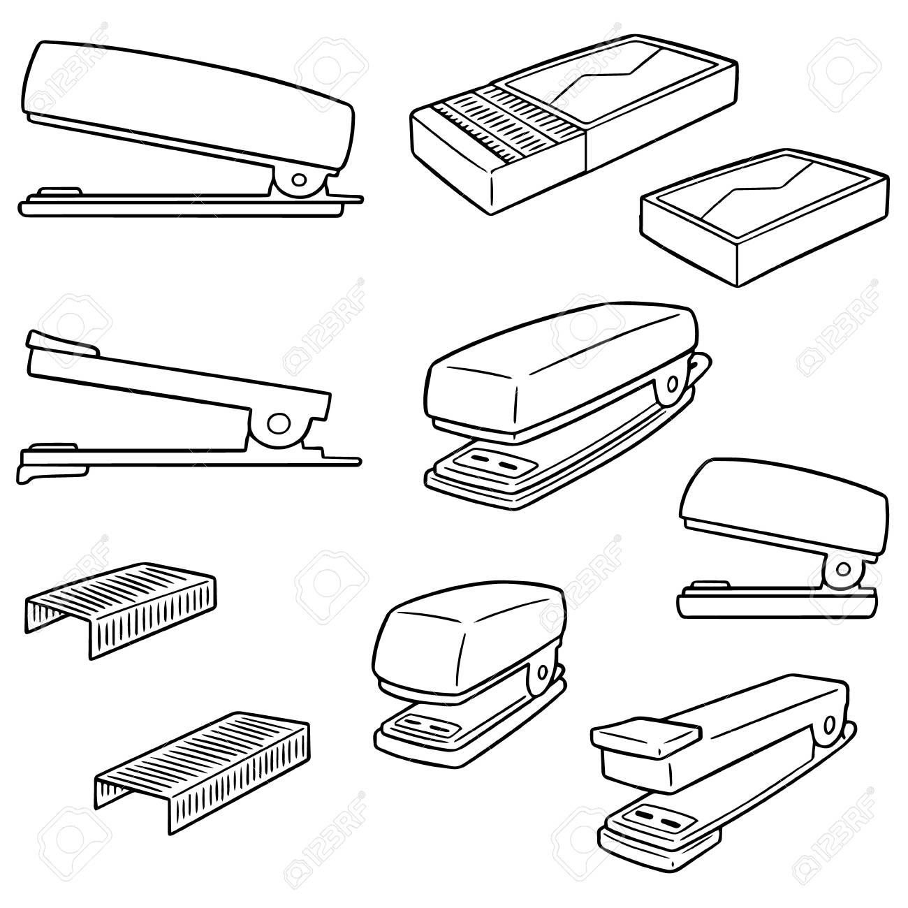 白い背景イラストにホッチキスのベクトルセット のイラスト素材 ベクタ Image