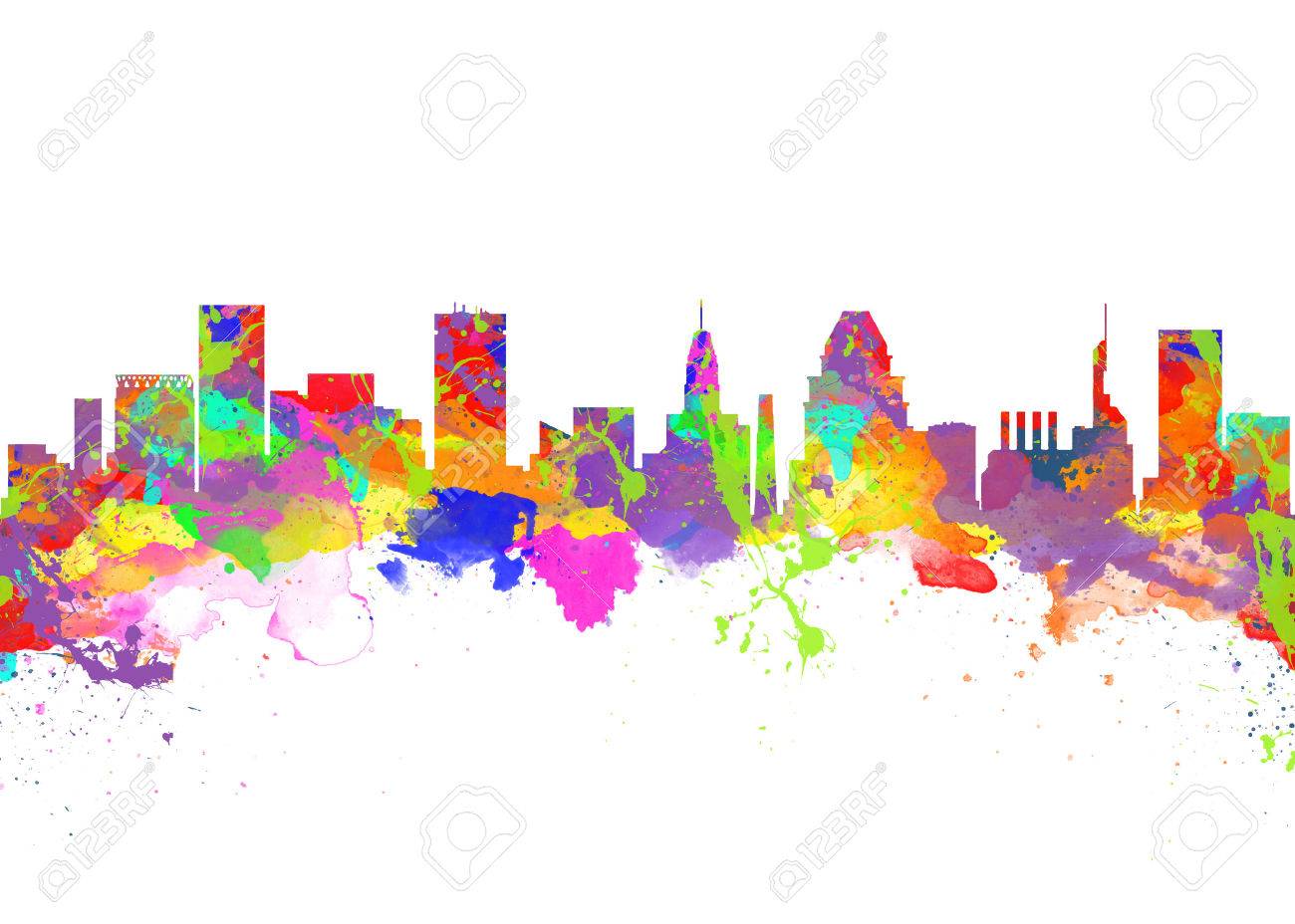 Watercolor Art Print Of The Skyline Of Baltimore Usa Beautiful Stock Photo Picture And Royalty Free Image Image 33241317