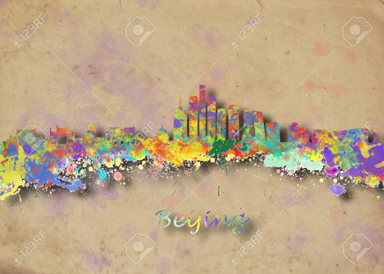 Acuarela Impresion Del Arte Del Horizonte De Pekin China Hermoso