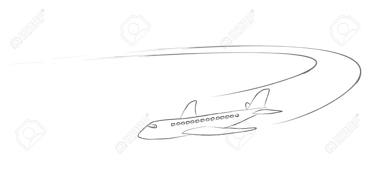 飛行機と蒸気コース 白い背景の透過ベクター ライン アート Isloated のイラスト素材 ベクタ Image