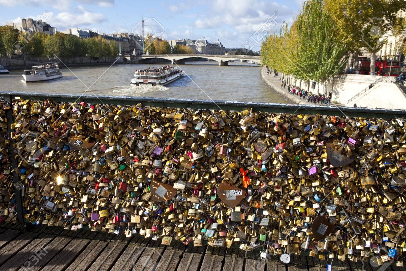 Paris. River Seine. Love Locks Near The Pont Neuf.