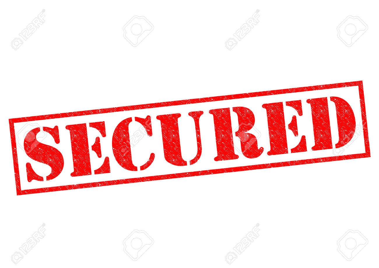 secured red rubber stamp over a white background stock photo