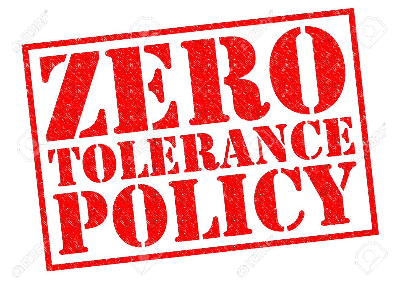 ZERO TOLERANCE POLICY red Rubber Stamp over a white background. - 35915696 ZERO TOLERANCE POLICY red Rubber Stamp over a white background. - 35915696