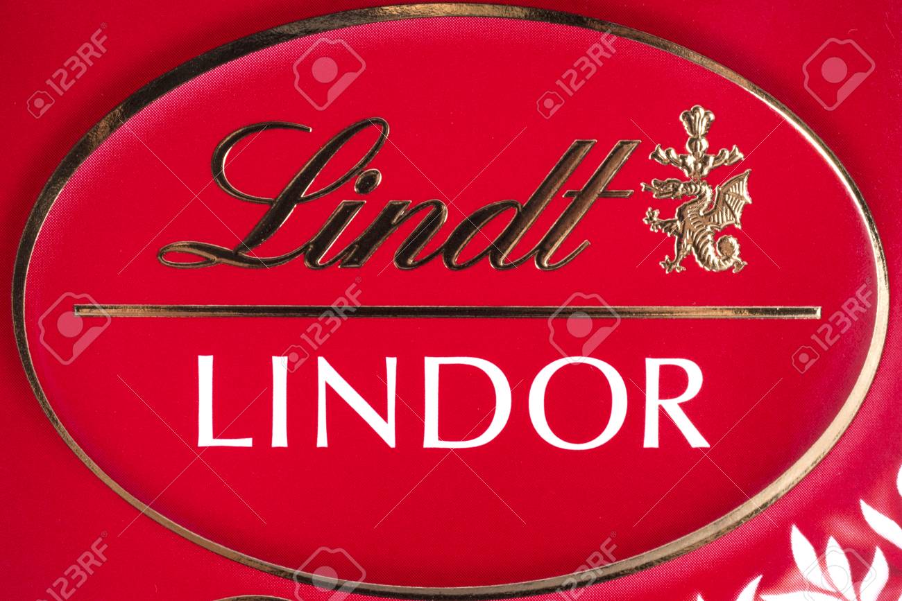 London Uk December 18th 2017 A Close Up Of The Lindt Logo On A Box Lindor