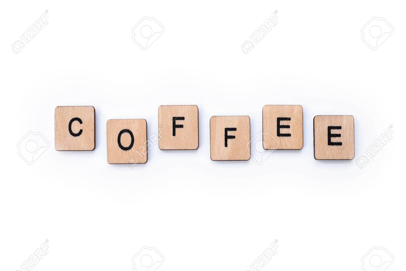 The Word Coffee Spelt With Wooden Letter Tiles Over A White Stock Photo Picture And Royalty Free Image Image 122839228
