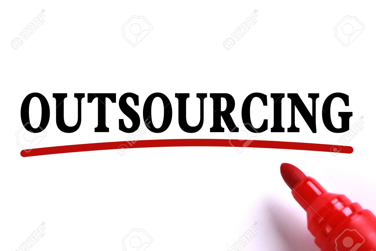 outsourcing text is on white paper with red underline which is