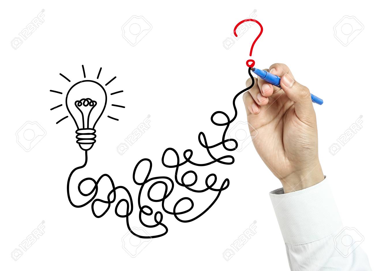 Businessman Is Drawing Question And Answer Concept With Blue Marker On  Transparent Board Isolated On White Background. Stock Photo, Picture and  Royalty Free Image. Image 38939402.