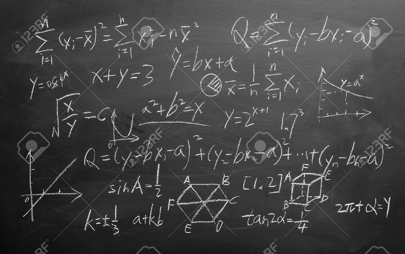 maths formulas written by white chalk on the blackboard background