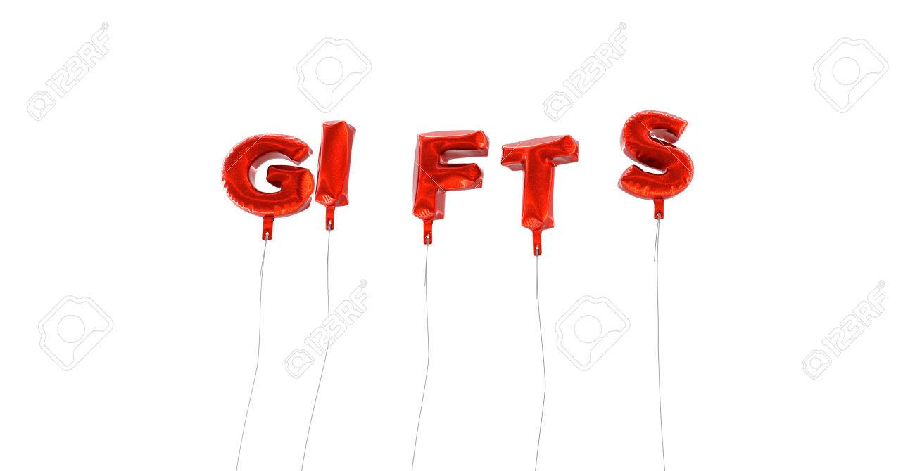 gifts word made from red foil balloons 3d rendered can stock