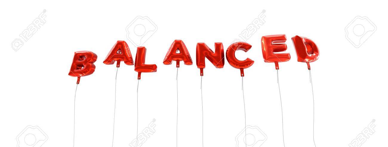 balanced word made from red foil balloons 3d rendered can