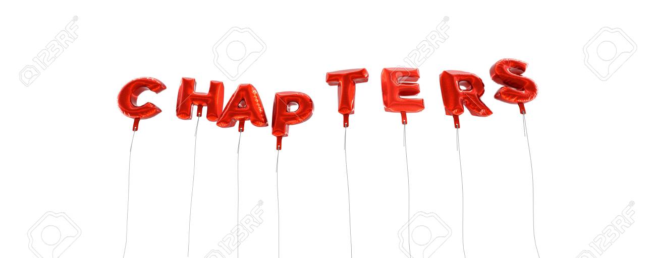 chapters word made from red foil balloons 3d rendered can