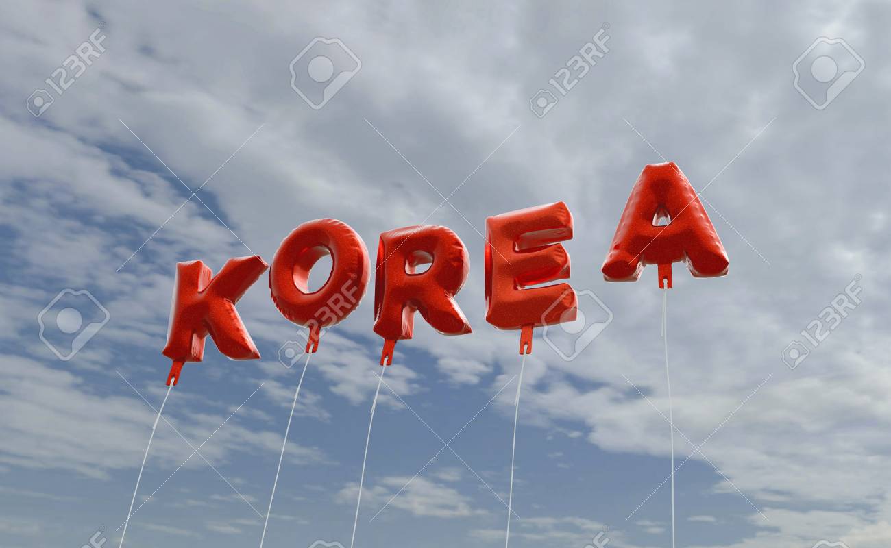 Korea Red Foil Balloons On Blue Sky 3d Rendered Royalty Free Stock Picture This Image Can Be Used For An Online Website Banner Ad Or A Print Postcard Stock Photo