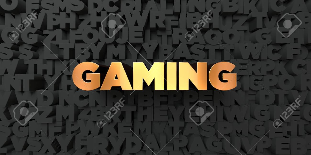 gaming gold text on black background 3d rendered royalty stock gaming banner