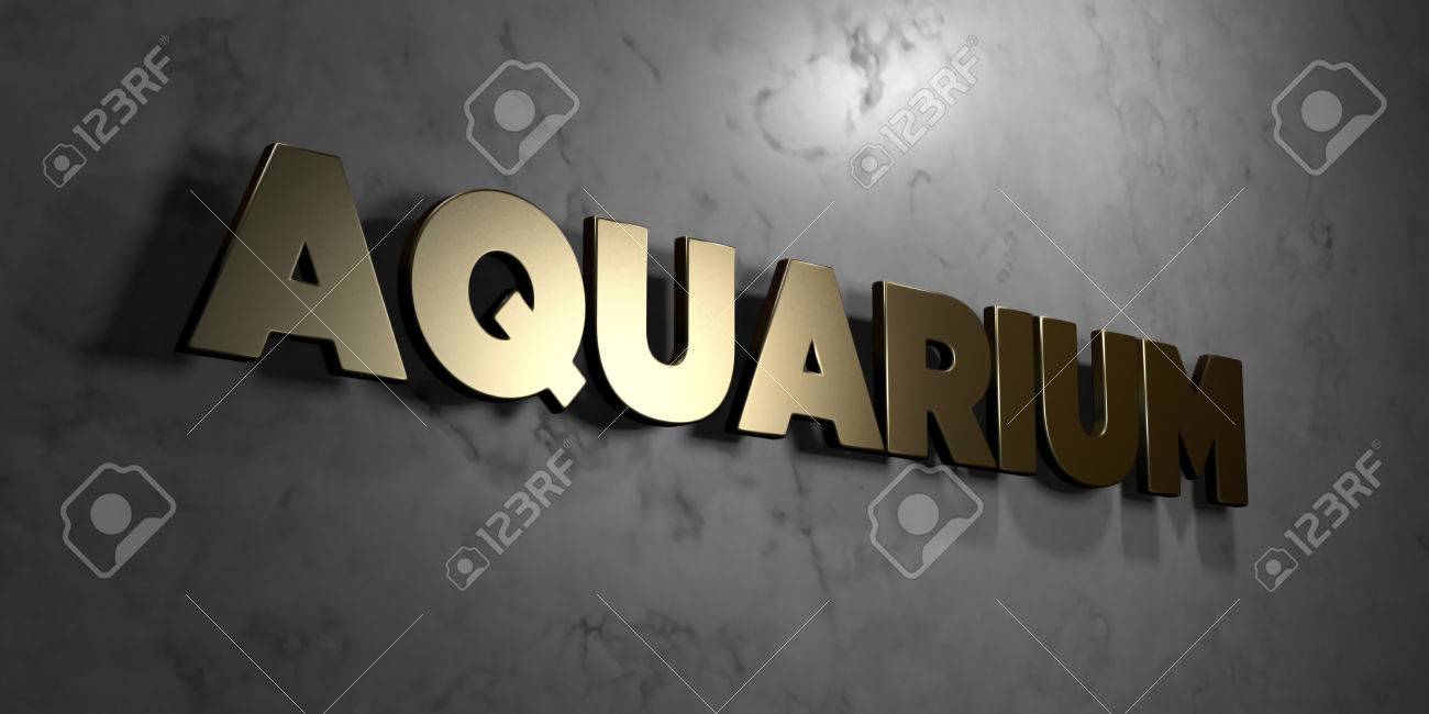 Acuario Oro Signo Montado En La Pared De Marmol Brillante 3d
