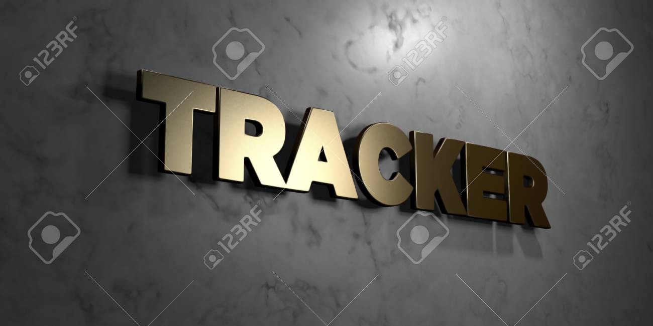 tracker gold sign mounted on glossy marble wall 3d rendered