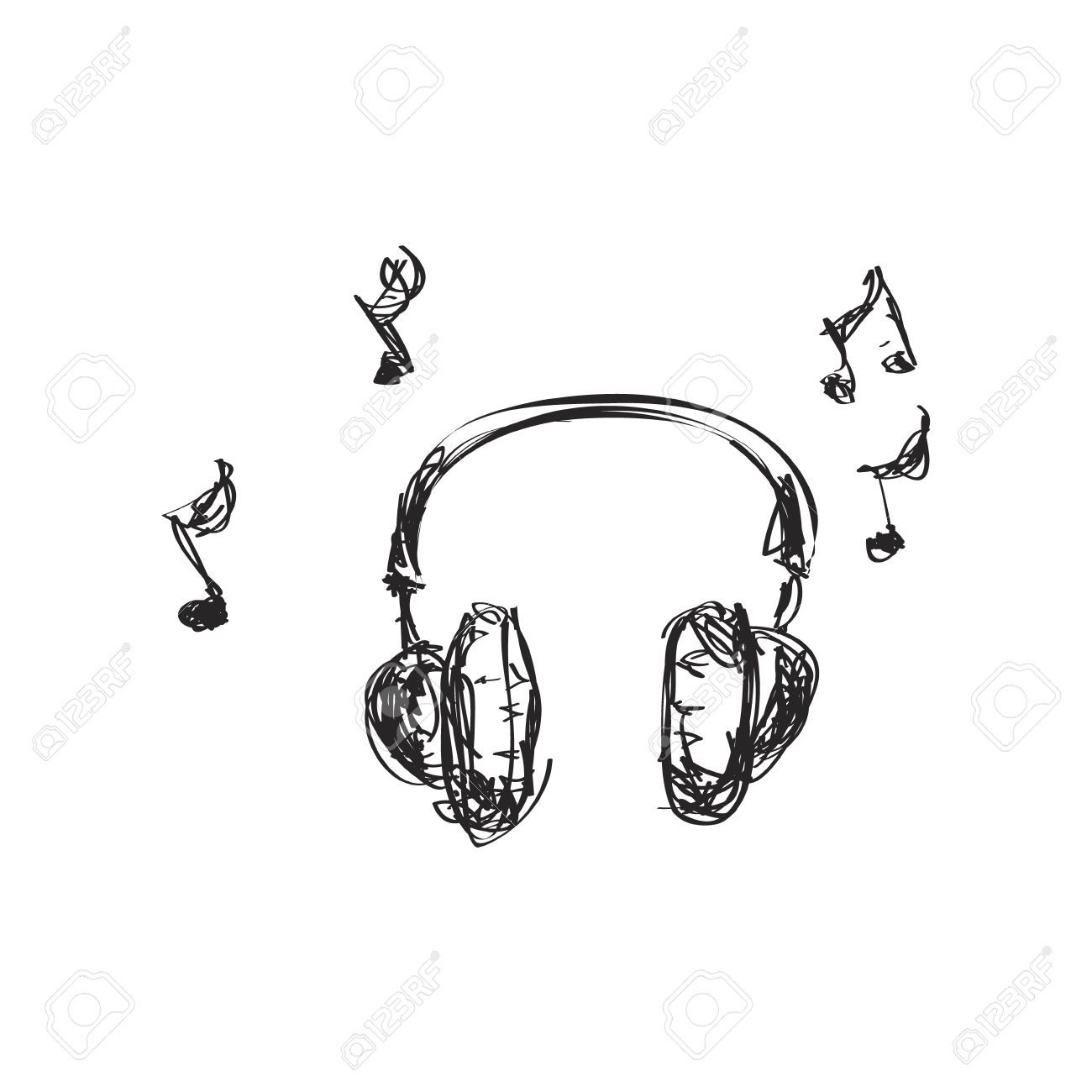 Simple hand drawn doodle of a set of headphones - 42090284 Simple hand drawn doodle of a set of headphones - 42090284