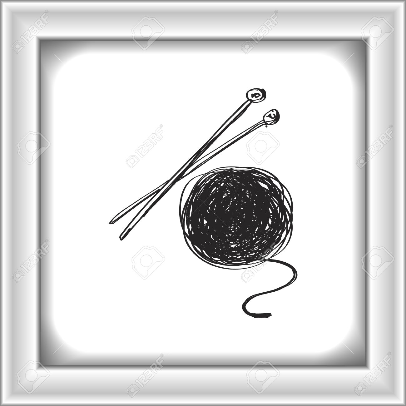 Simple Hand Drawn Doodle Of Wool And Knitting Needles