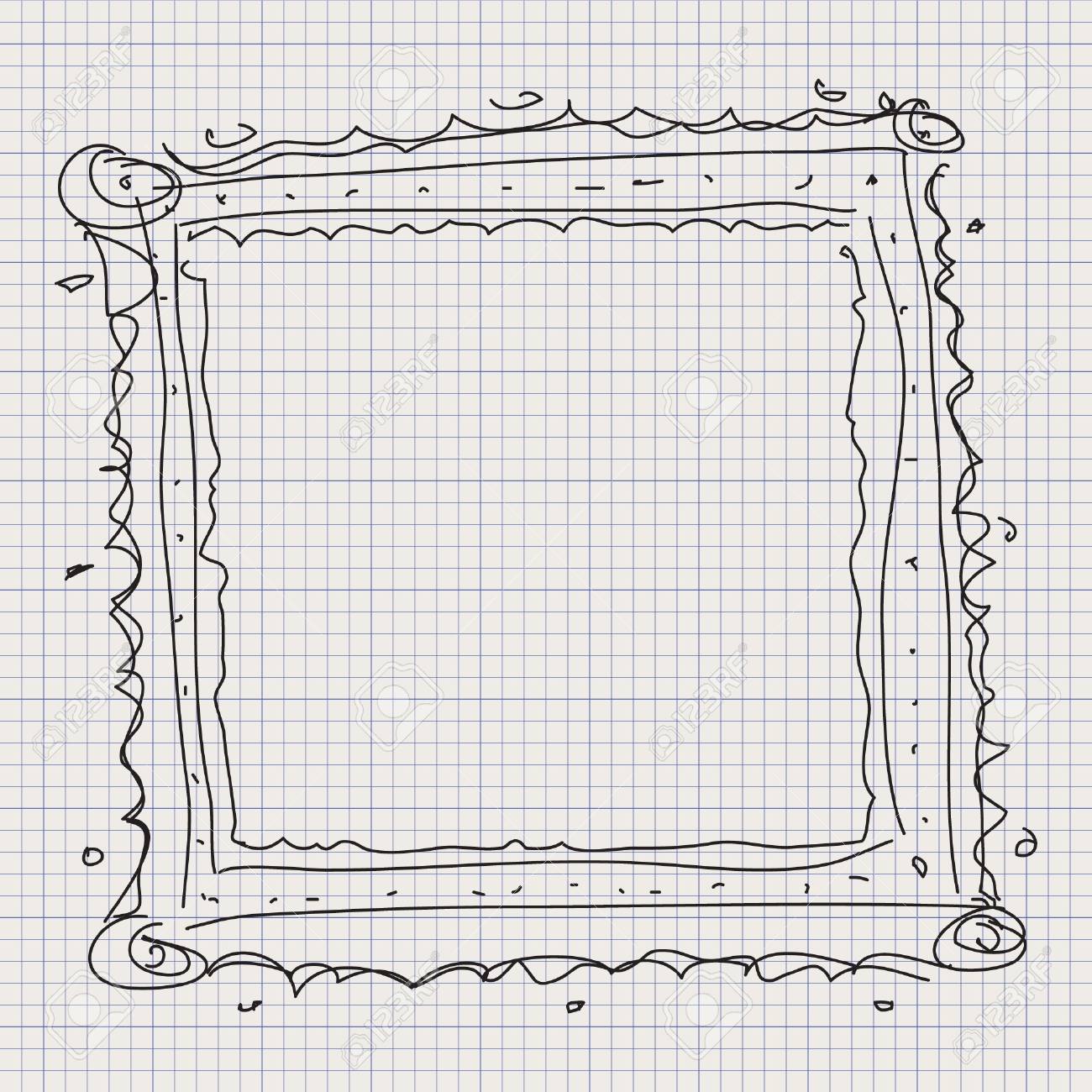 simple doodle sketch of a picture frame on graph paper background simple graph paper art
