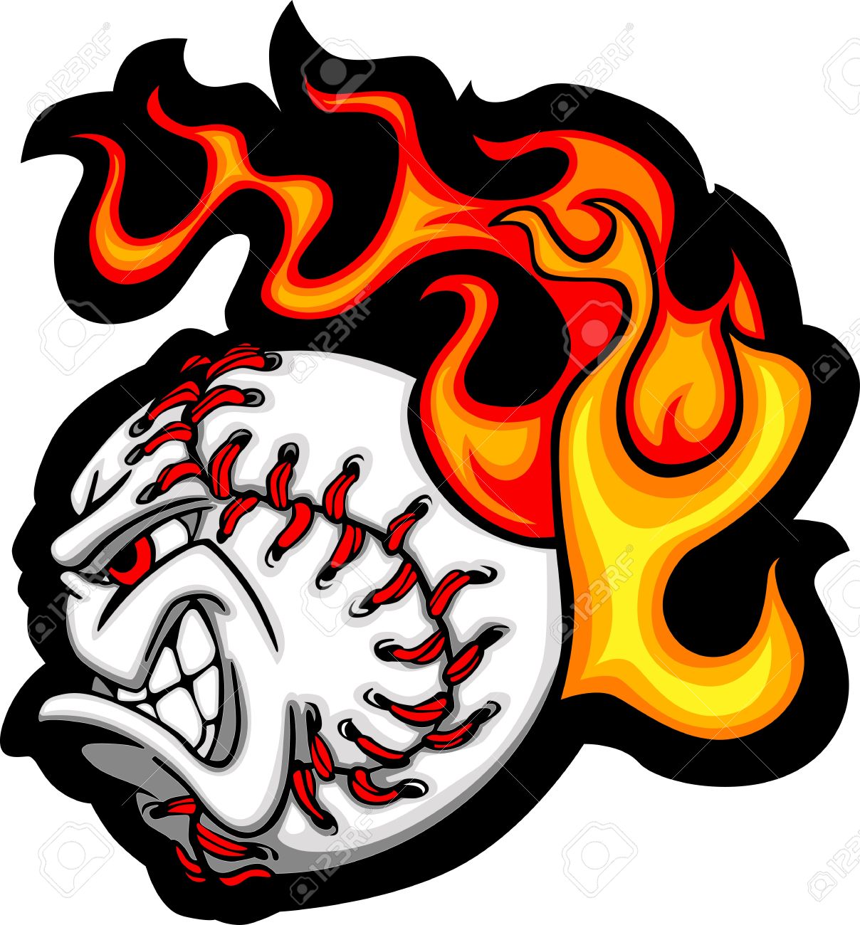 softball or baseball face flaming vector cartoon royalty free