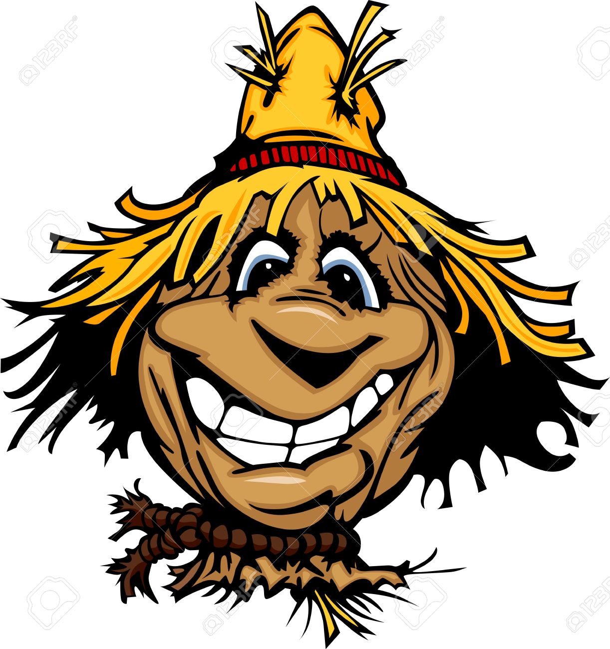 麦わら帽子をかぶって顔を浮かべて漫画かかしのイラスト素材 ベクタ Image