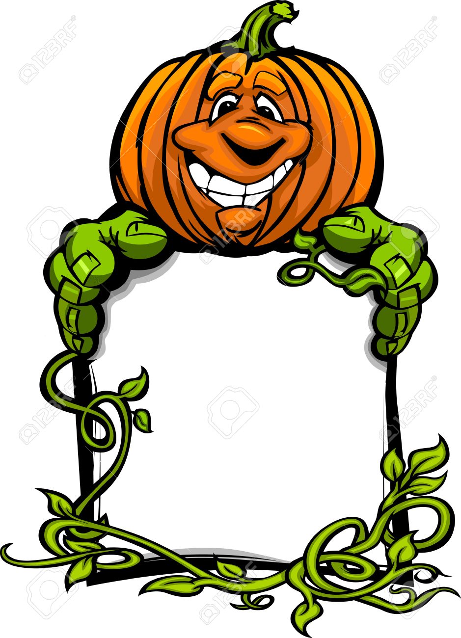 cartoon image of a happy halloween pumpkin jack o lantern holding a sign with vines stock - Happy Halloween Cartoon Pics cartoon image of a happy halloween pumpkin jack o lantern holding a sign with vines stock - Happy Halloween Cartoon Pics