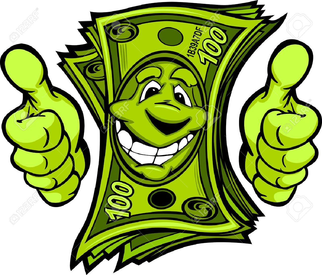 cartoon money and hands with thumbs up vector cartoon image royalty