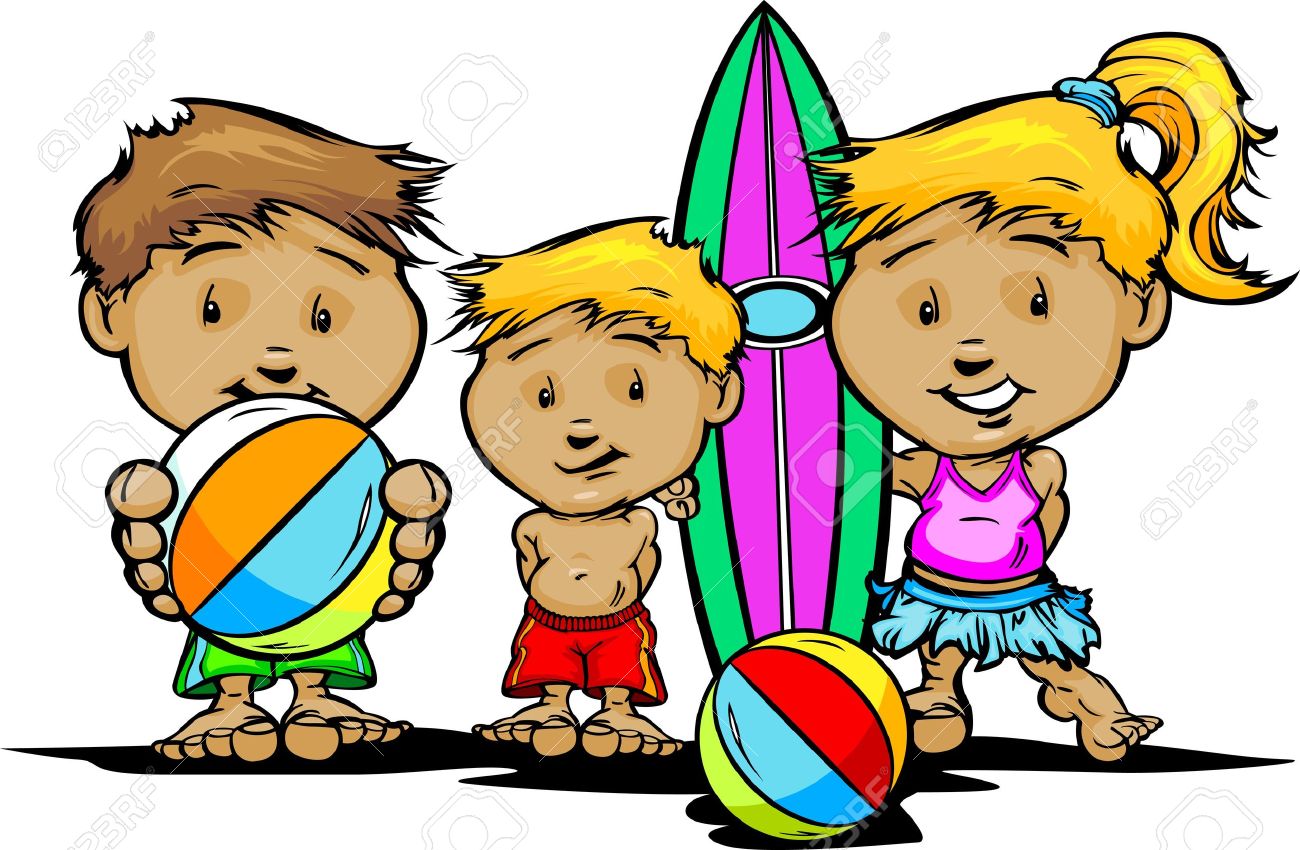 Animados Piscina Dibujos Con Ilustración Trajes Baño Y O Juguetes Playa De Niños Los OwPkX0n8