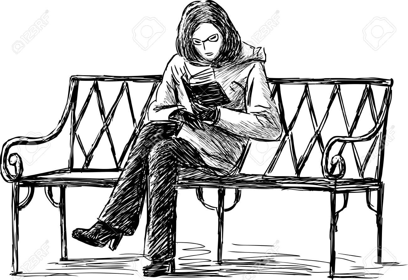 Sketch Of A Girl Reading A Book In The City Park