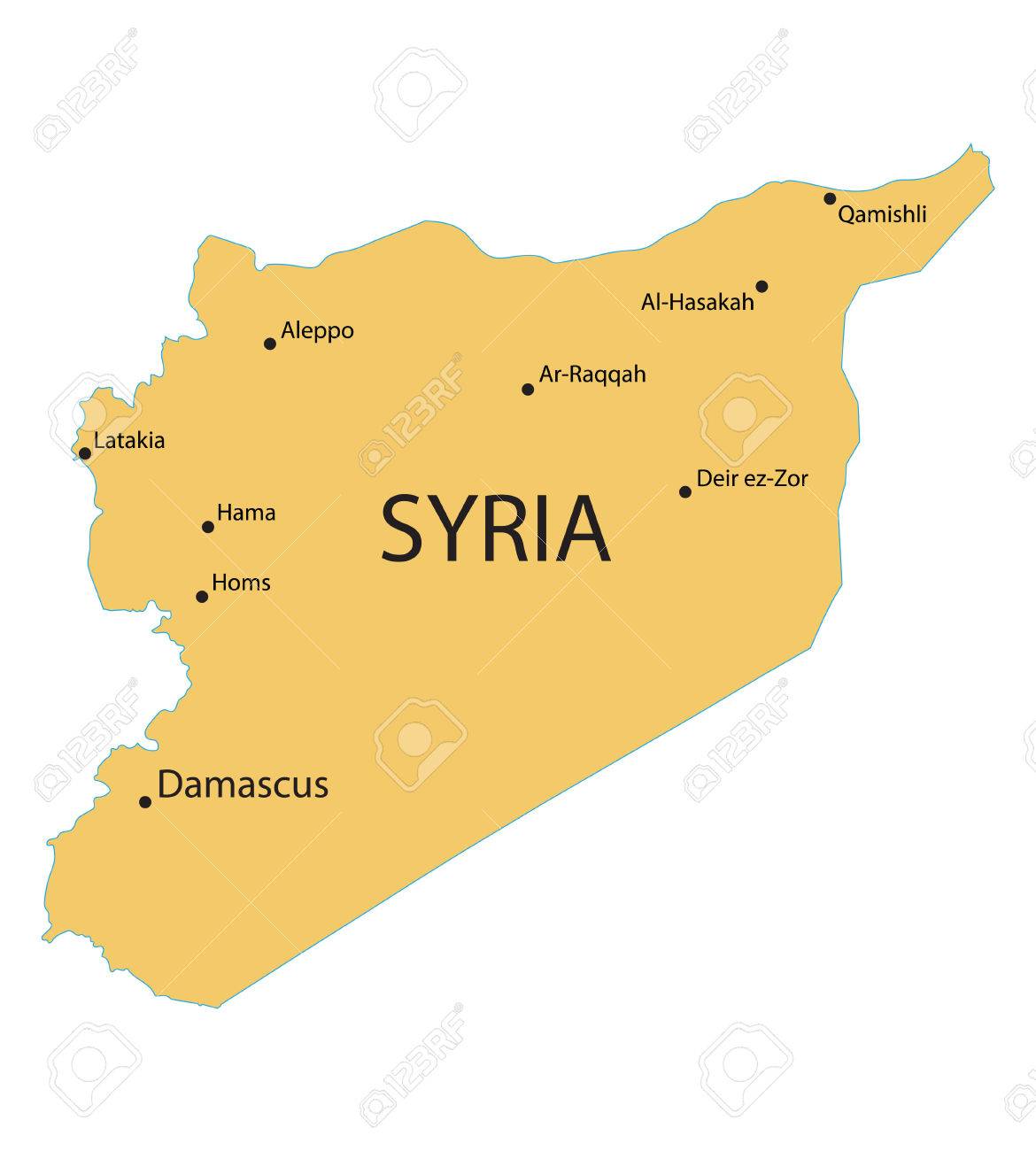 Yellow Map Of Syria With Indication Of Largest Cities Royalty Free Cliparts Vectors And Stock Illustration Image 38902795