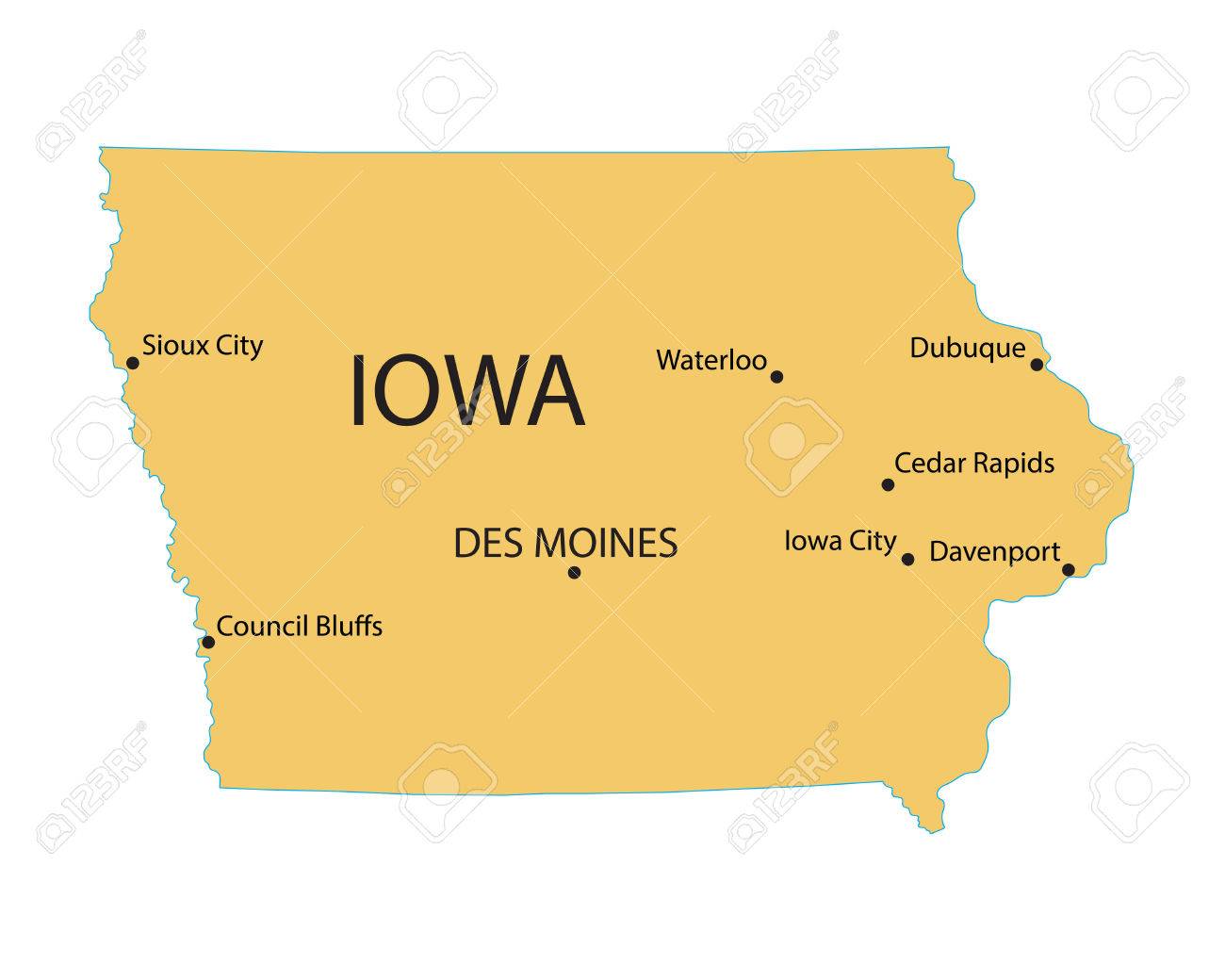 Map Of Iowa Cities Yellow Map Of Iowa With Indication Of Largest Cities Royalty Free Cliparts,  Vectors, And Stock Illustration. Image 40014498.