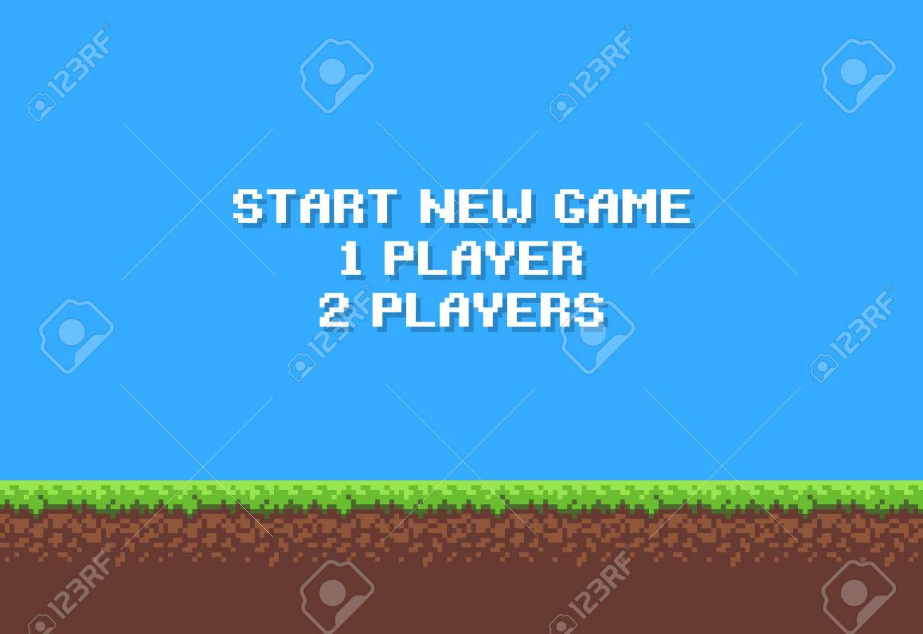 Pixel Art Game Background With Grass Dirt Stones Sky And Start Royalty Free Cliparts Vectors And Stock Illustration Image 68744939