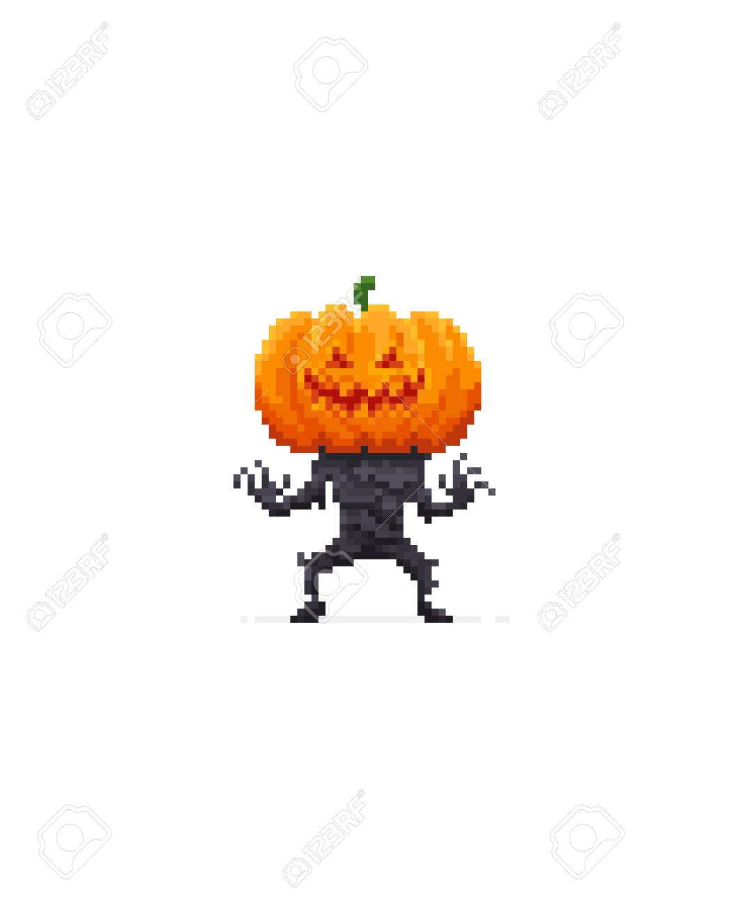 ジャック オ ランタン カボチャヘッド ベクトルイラストを持つピクセルアート不気味なキャラクター のイラスト素材 ベクタ Image