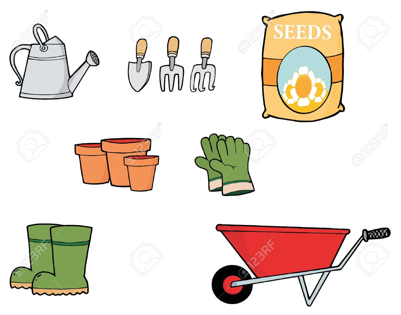 Digital Collage Of Gardening Tools