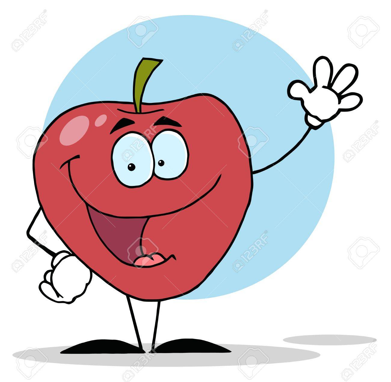 Pomme Rouge De Dessin Animé Qui Agitait Une Salutation Banque D ...
