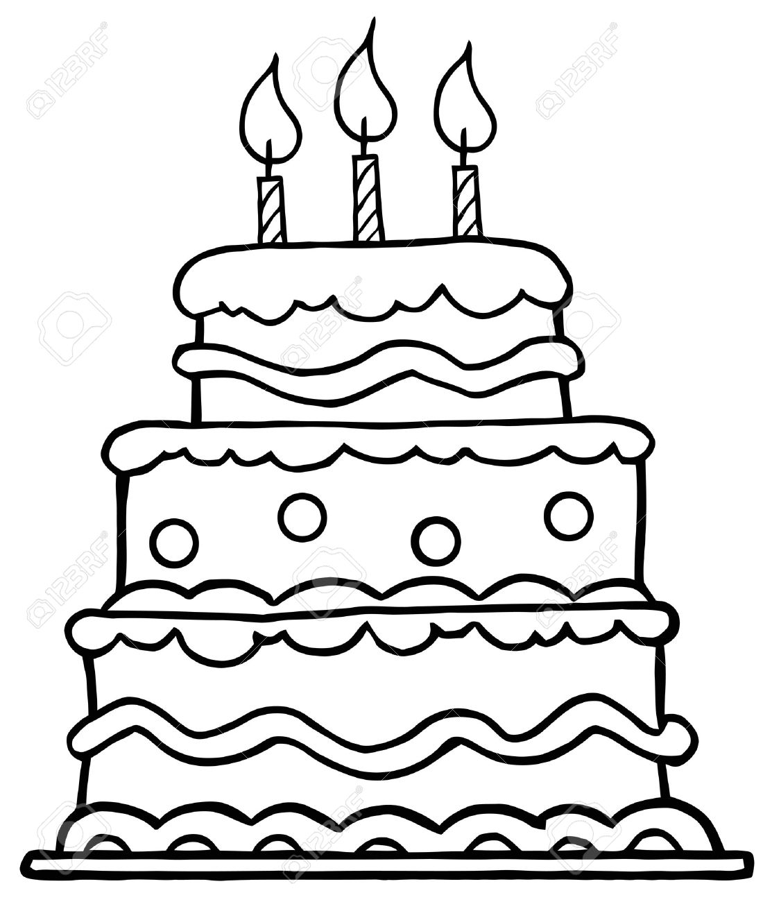 Gateau D Anniversaire Decrit Avec Trois Bougies Clip Art Libres De Droits Vecteurs Et Illustration Image