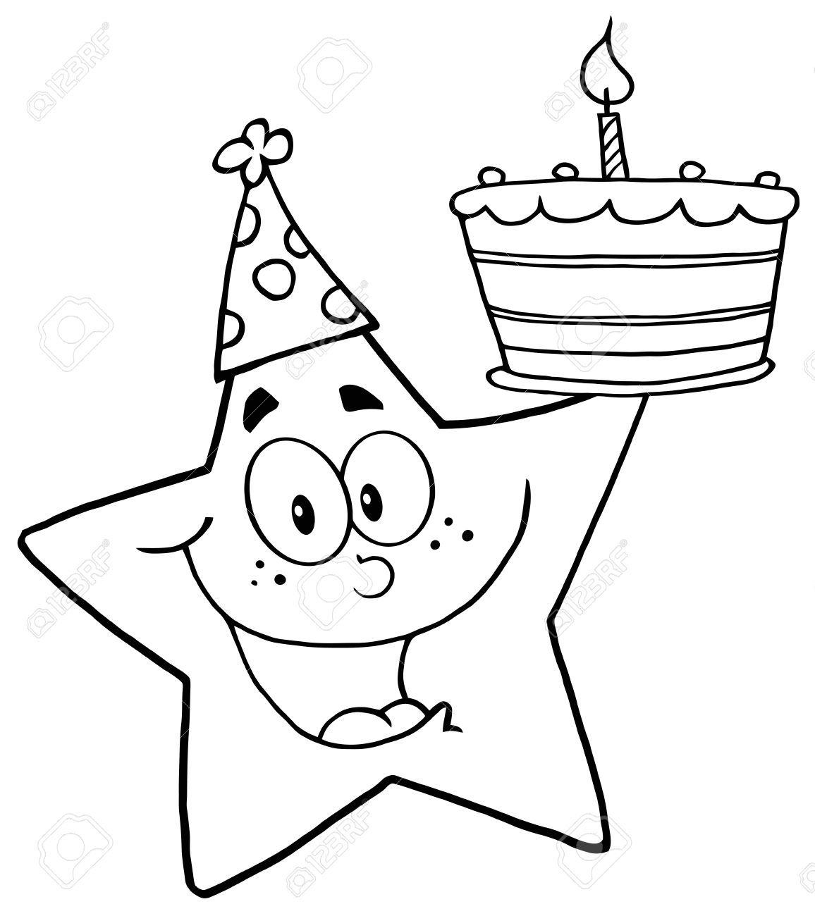 誕生日ケーキを保持アウトライン ハッピー スターのイラスト素材 ベクタ Image
