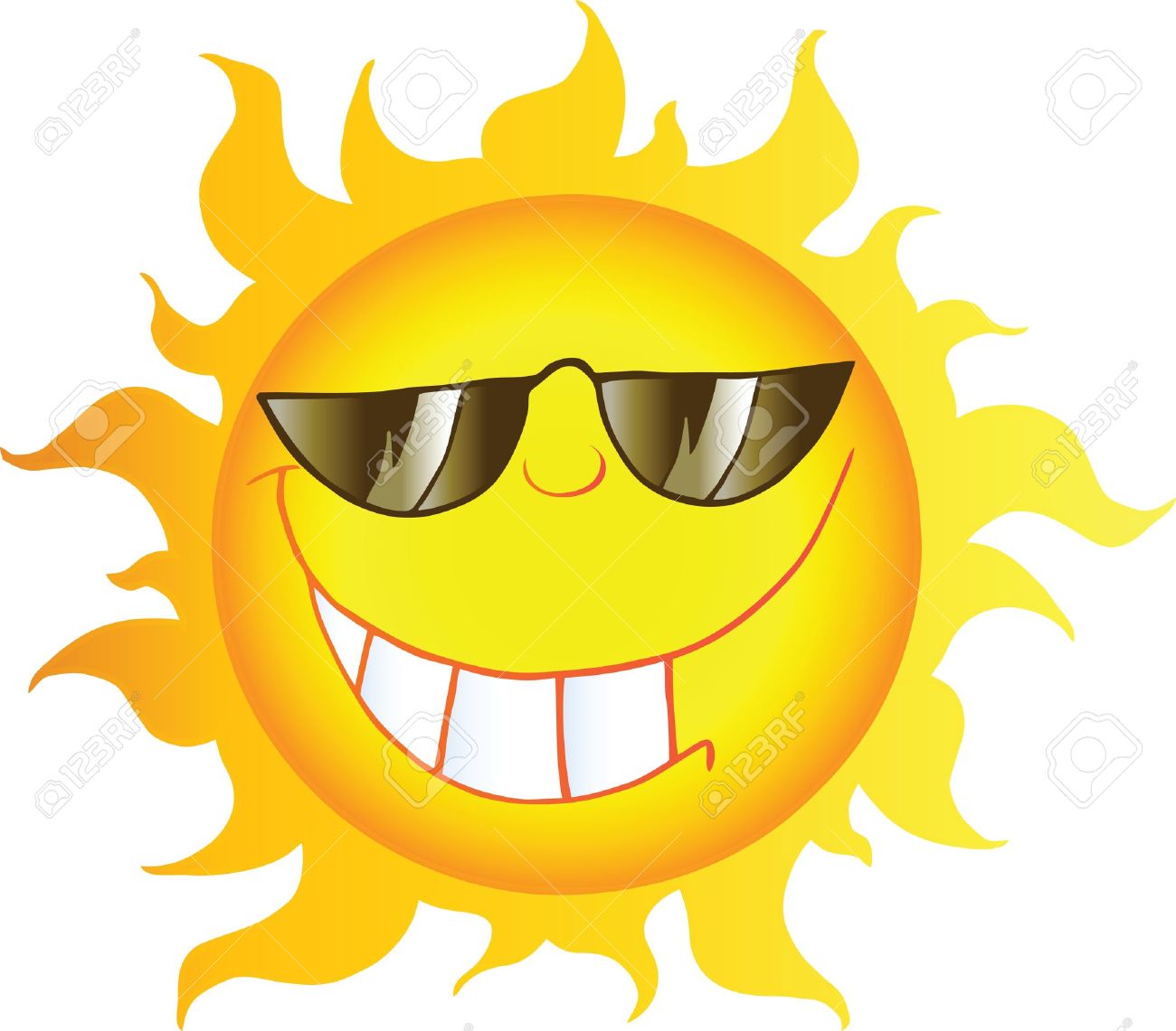 Sonriendo Carácter Caricatura de un sol con gafas de sol Sonriendo Carácter Caricatura de un sol con gafas de sol