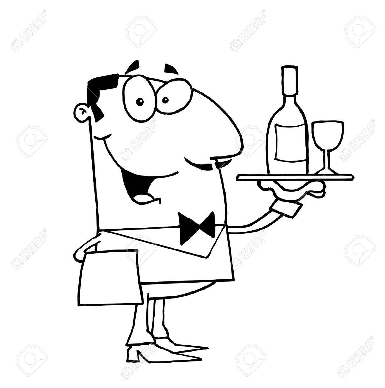 ワインサービング アウトラインの執事の Clipart イラストのイラスト素材 ベクタ Image