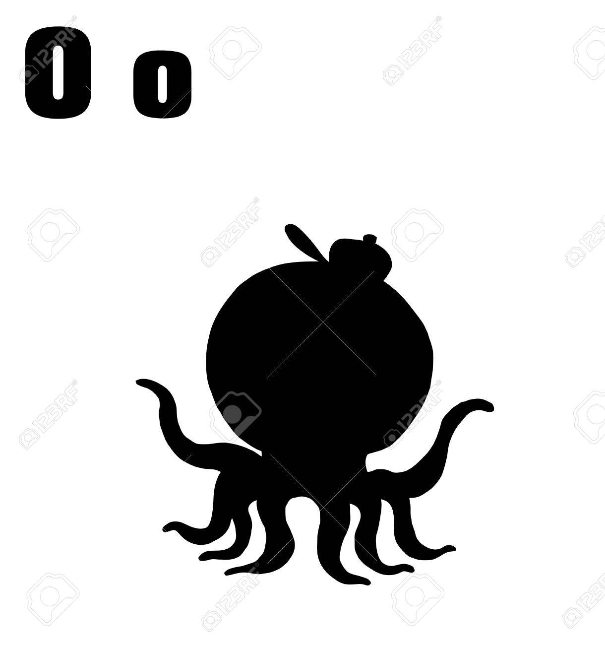 文字 O とシルエットのタコのイラスト素材 ベクタ Image