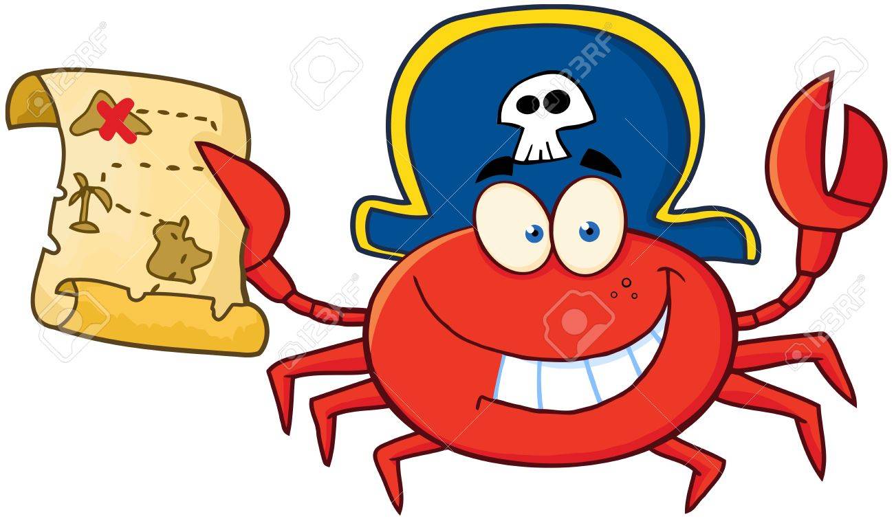 pirate crab holding a treasure map royalty free cliparts vectors