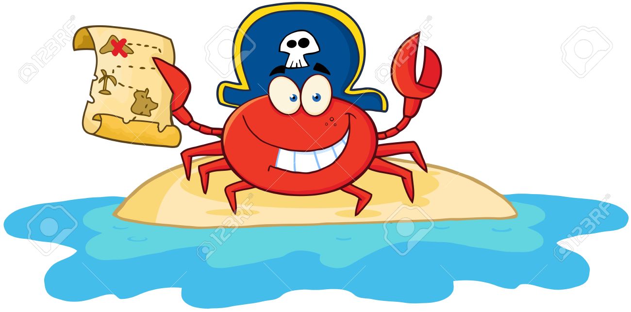 pirate crab holding a treasure map on island royalty free cliparts