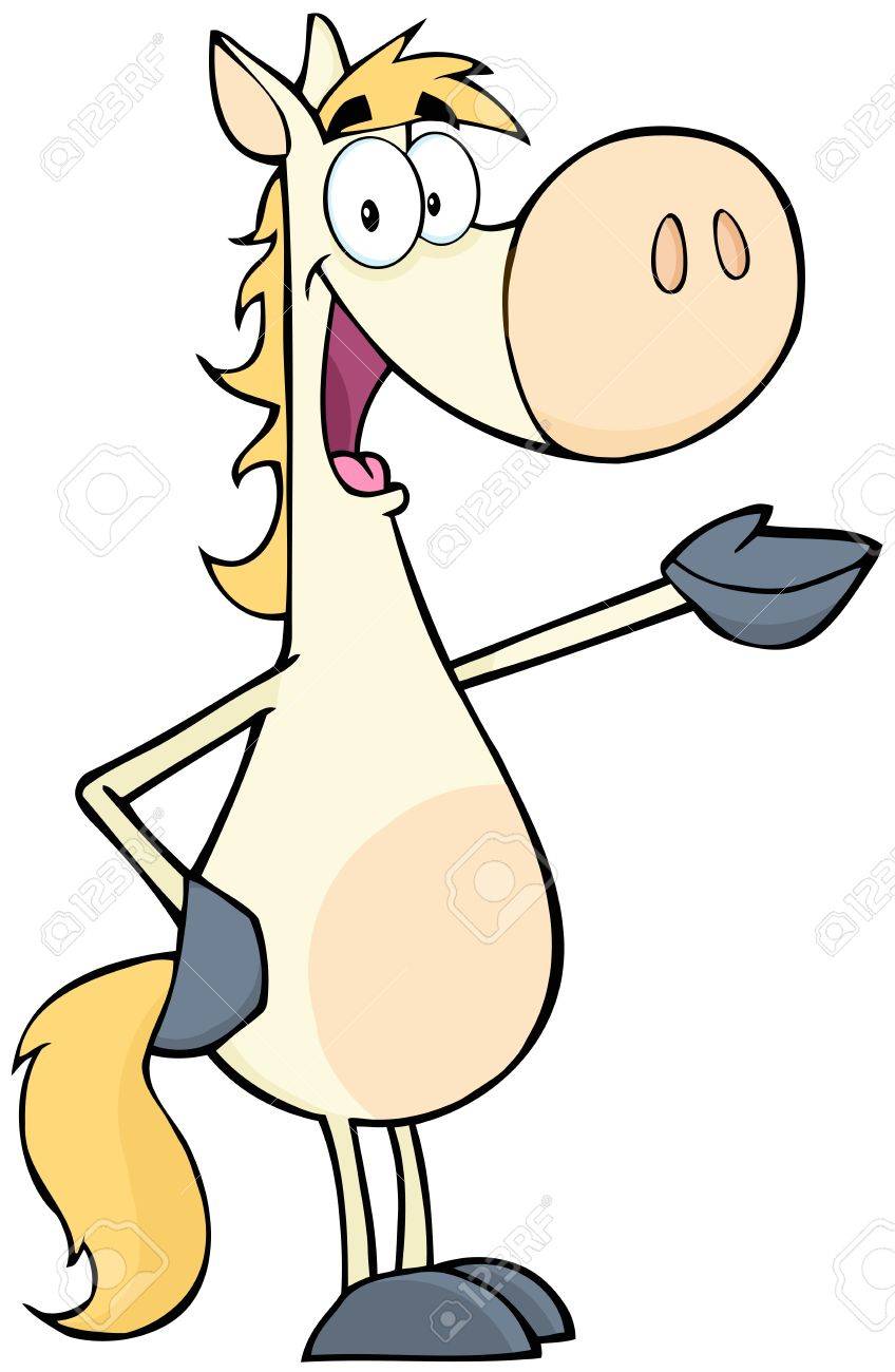 白い馬の漫画のマスコット キャラクター のイラスト素材 ベクタ Image