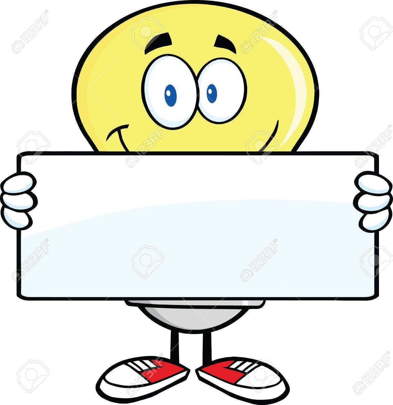 light bulb cartoon mascot character holding a banner royalty free cartoon banner