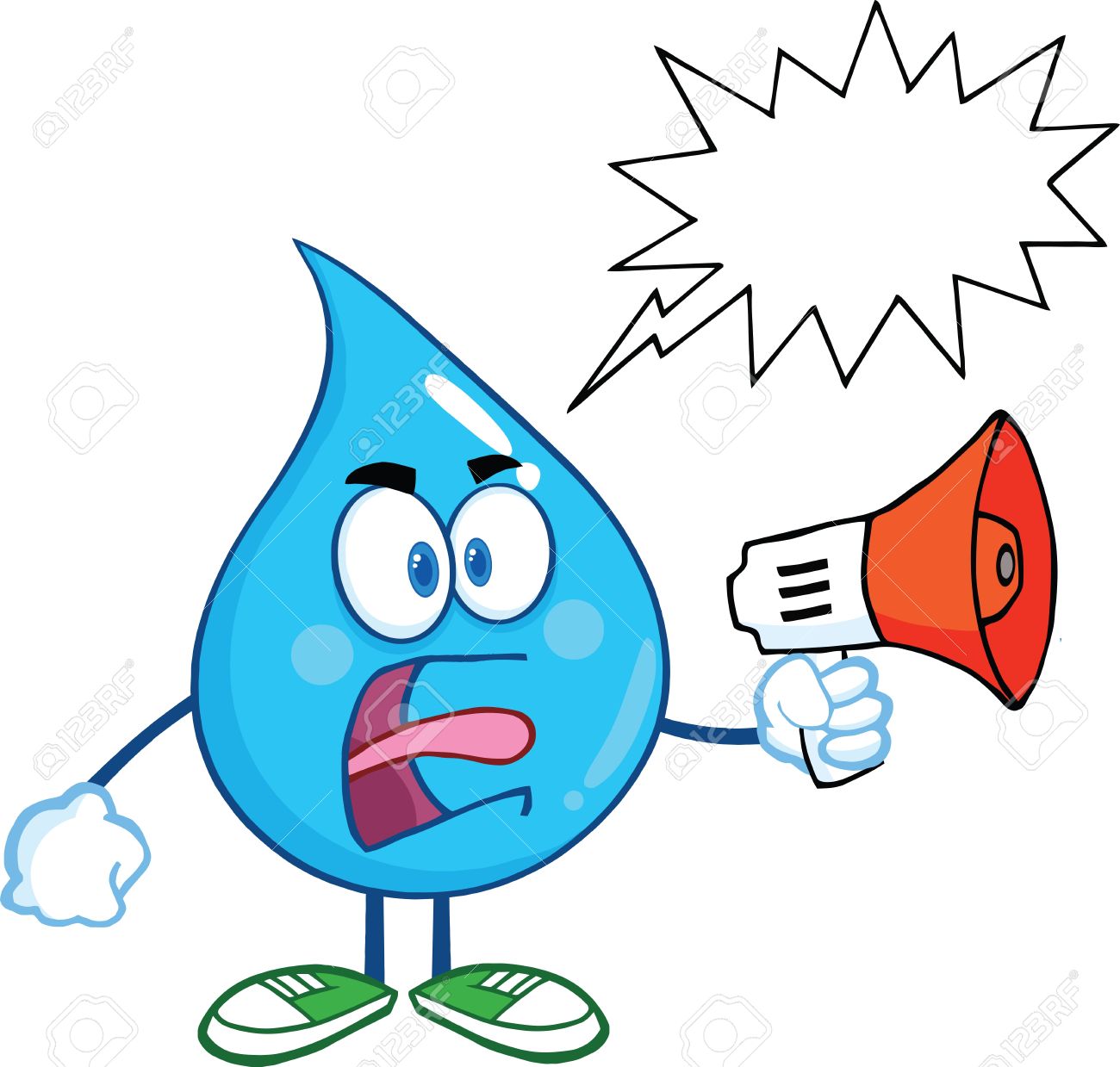 吹き出しとメガホンに叫んで怒っている水ドロップ文字 のイラスト素材 ベクタ Image
