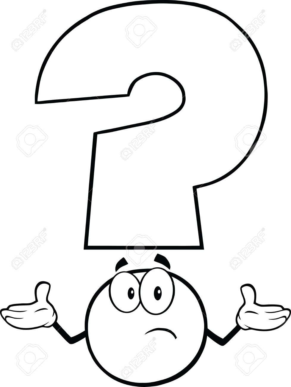 困惑した表情で黒と白の疑問符記号を使用のイラスト素材 ベクタ Image